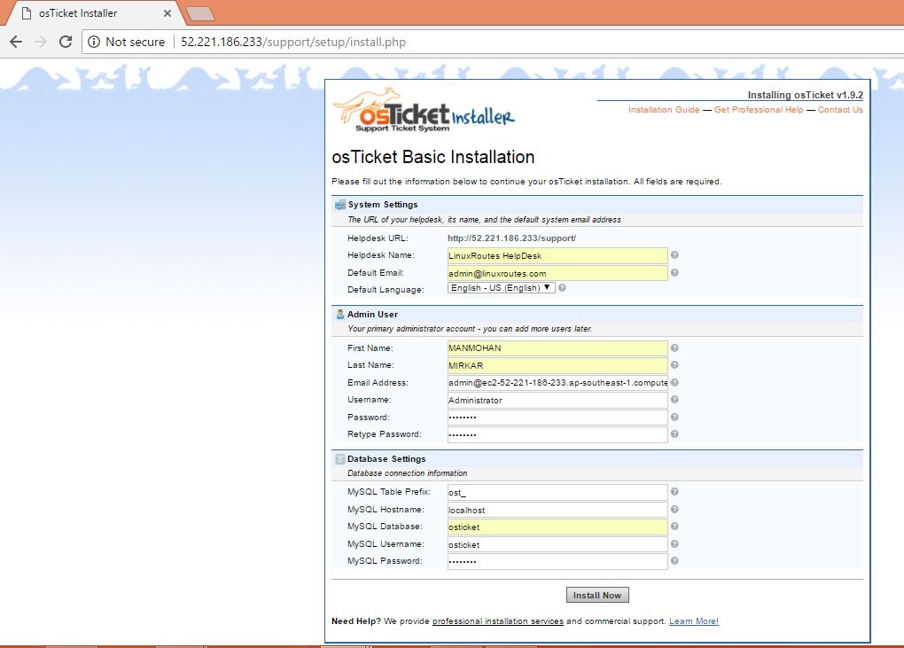 install Open Source support ticketing system OsTicket